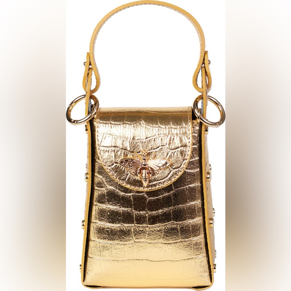 Gold Croc-Embossed Handbag